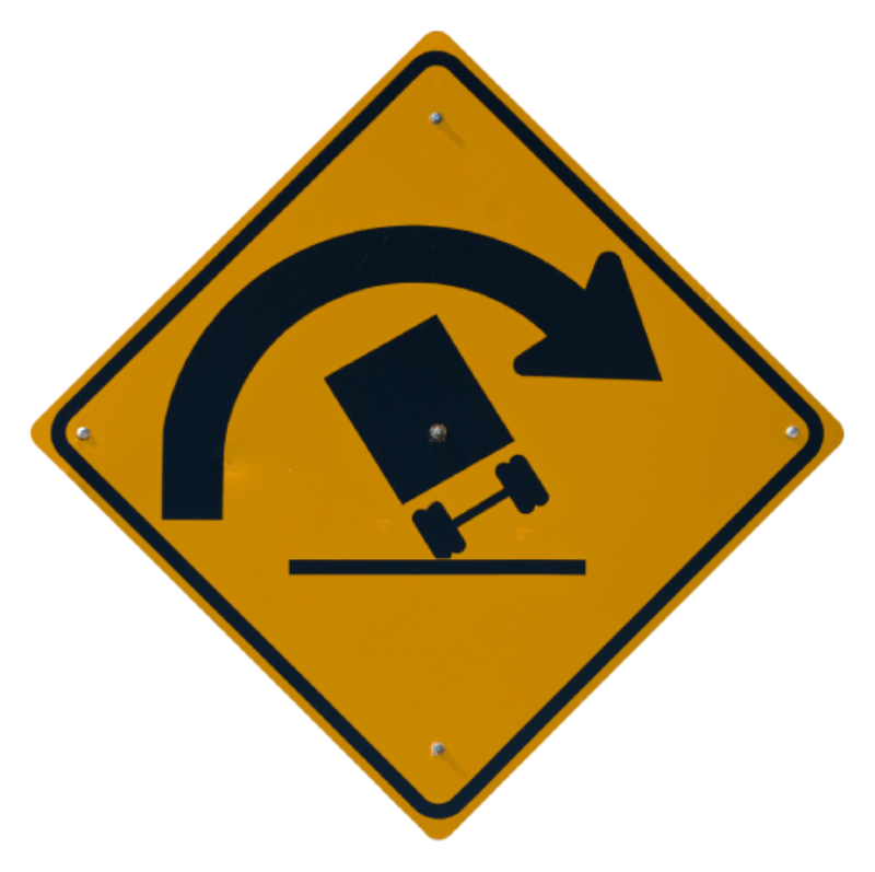 Sharp Curve - Danger of Overturning isolated road sign