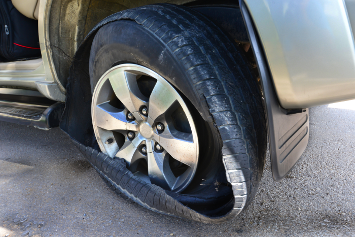 flat tires from accident, flat tires, old tires, Close up Flat tire and old car.