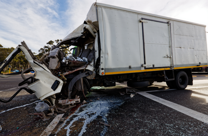 A serious accident between two lorries at a traffic light in Worcester, Breede River Valley, Western Cape, South Africa.