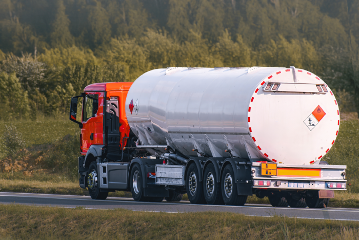 Logistics tanker truck carrying fuel supply load